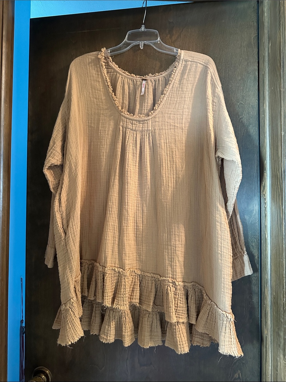 Free People Beige Long Sleeve Ruffle Dress